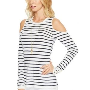 Lilly Pulitzer Lyon Sweater White and Navy Stripe Cold Shoulder Size M